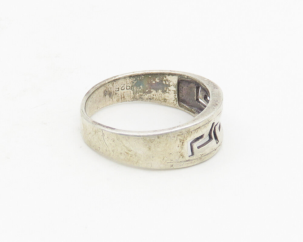 925 Sterling Silver  Vintage Shiny Greek Key Cutout Band Ring Sz 8  RG18479