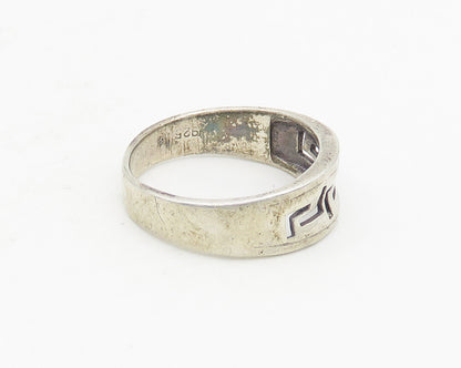 925 Sterling Silver  Vintage Shiny Greek Key Cutout Band Ring Sz 8  RG18479