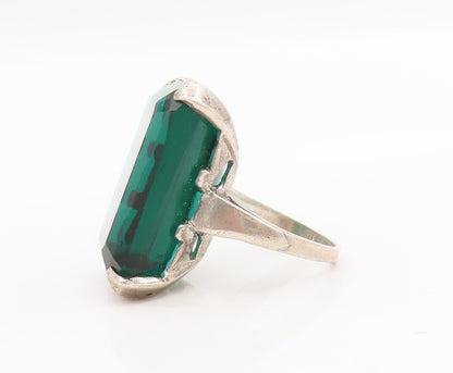 925 Sterling Silver Vintage Ring UNCAS Antique Large Green CZ  Sz 5  RG29088