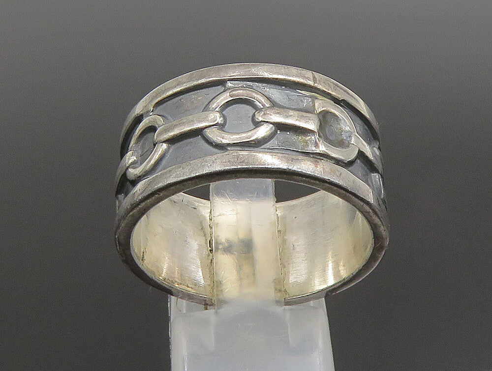 925 Sterling Silver  Vintage Carved Rolo Chain Link Band Ring Sz 12  RG24628