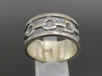 925 Sterling Silver  Vintage Carved Rolo Chain Link Band Ring Sz 12  RG24628