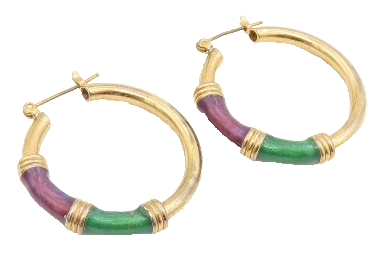 925 Sterling Silver Vintage Earrings Gold Plated Chunky Enamel Hoops  EG13923
