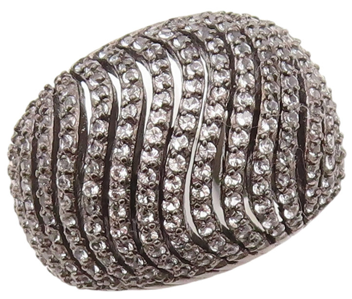925 Sterling Silver Vintage Ring Wavy Cutout CZ Inlay Domed  Sz 7.5  RG30752