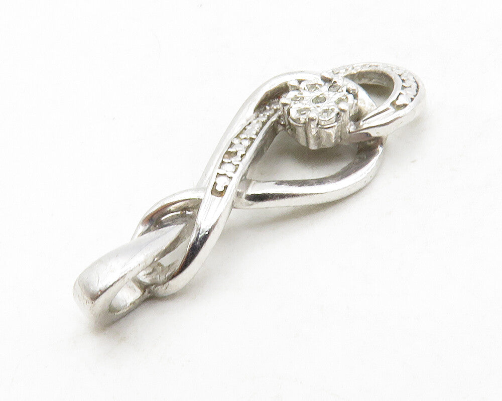 925 Sterling Silver  Genuine Diamonds Floral Infinity Loop Pendant  PT10377