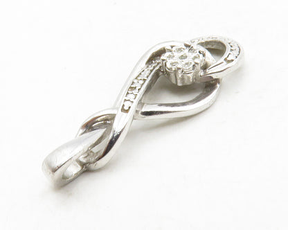 925 Sterling Silver  Genuine Diamonds Floral Infinity Loop Pendant  PT10377