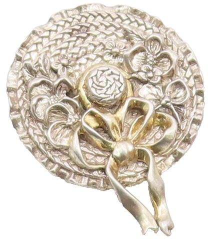 925 Sterling Silver  Vintage Shiny Floral Bow Tied Ribbon Brooch Pin  BP7805