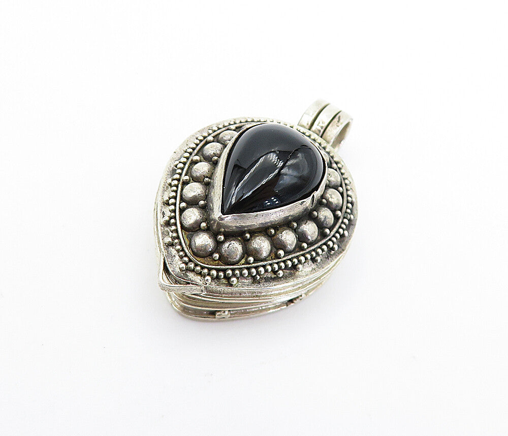 925 Sterling Silver Vintage Cabochon Tear Drop Black Onyx Pendant PT5802