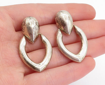 925 Sterling Silver  Vintage Shiny Hollow Dome Hinge Drop Earrings  EG2513