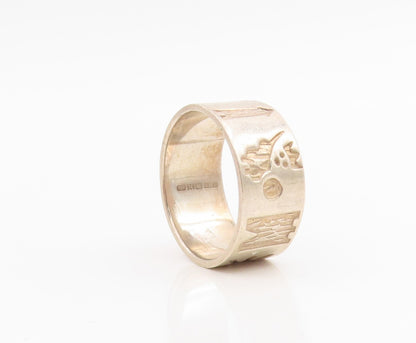 925 Sterling Silver Vintage Ring IRELAND Historical Symbols Band  Sz 8  RG34770