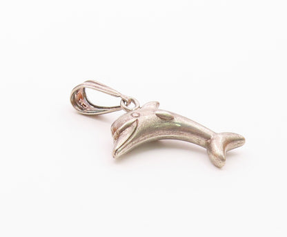 925 Sterling Silver  Vintage Petite Hollow Leaping Dolphin Pendant  PT16316