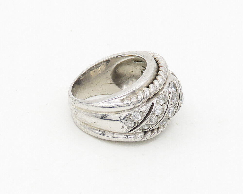 925 Sterling Silver  Vintage Cubic Zirconia Twist Dome Band Ring Sz 6  RG18690