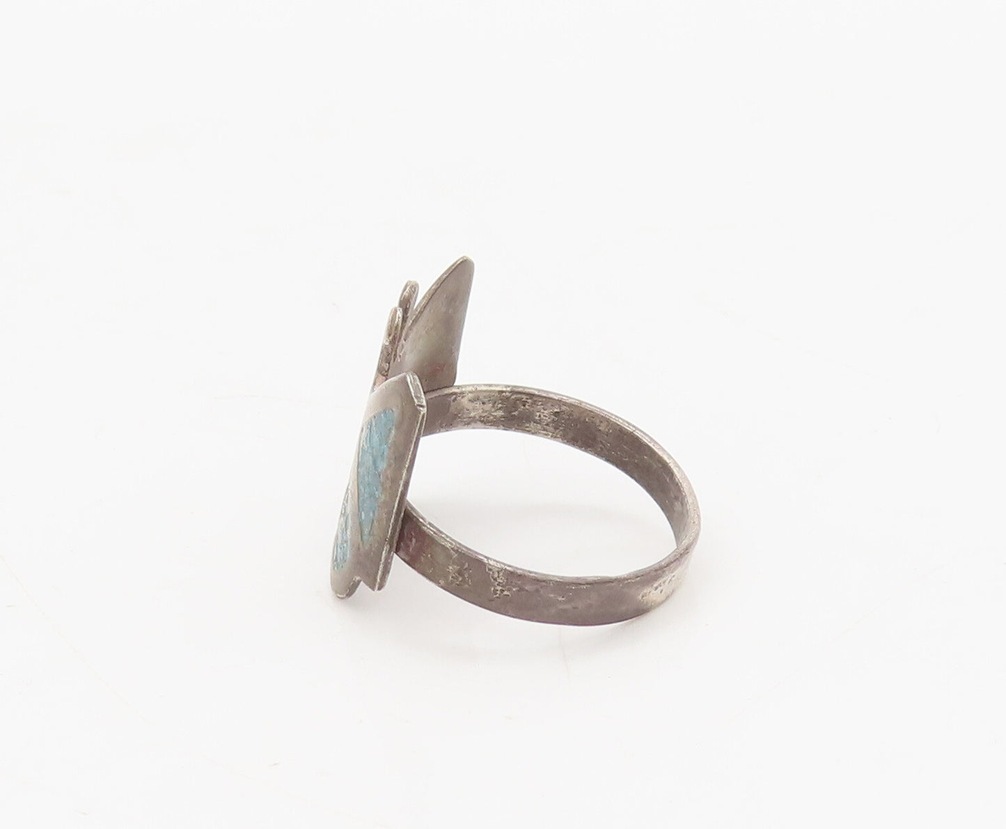 925 Sterling Silver Vintage Ring Crushed Turquoise Inlay Butterfly Sz 5  RG27649