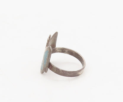 925 Sterling Silver Vintage Ring Crushed Turquoise Inlay Butterfly Sz 5  RG27649