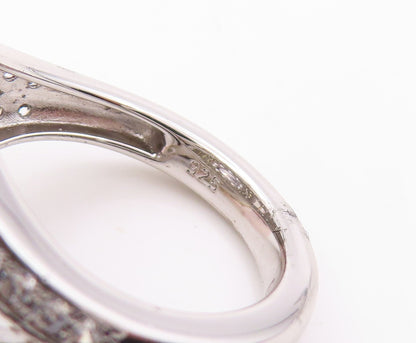 925 Sterling Silver Vintage Ring Designer Citrine & CZ Inlay Dome Sz 7.5 RG30815