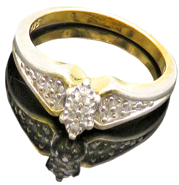 925 Sterling Silver  Vintage Genuine Diamonds Shiny Band Ring Sz 7  RG19754