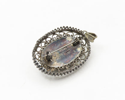 ISRAEL 925 Silver  Vintage Blue Topaz Pretzel Swirl Floral Brooch Pin  BP7226