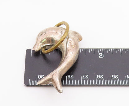 MEXICO 925 Sterling Silver  Vintage Leaping Dolphin 2 Tone Brooch Pin  BP6502