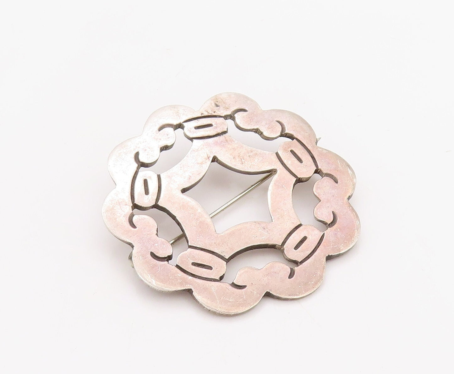 925 Sterling Silver Vintage Brooch Pin MEXICO Solid Floral Design Cutout BP11213