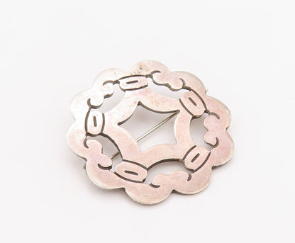 925 Sterling Silver Vintage Brooch Pin MEXICO Solid Floral Design Cutout BP11213