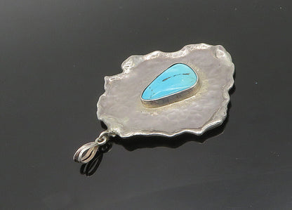 925 Sterling Silver  Vintage Turquoise Shiny Sculpted Pendant  PT16256