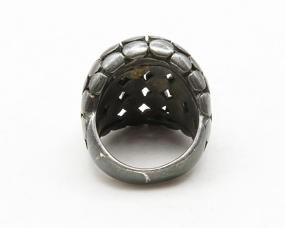925 Sterling Silver  Vintage Circle Pattern Dark Tone Band Ring Sz 7  RG13820