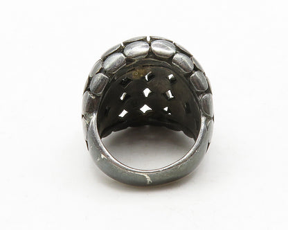 925 Sterling Silver  Vintage Circle Pattern Dark Tone Band Ring Sz 7  RG13820