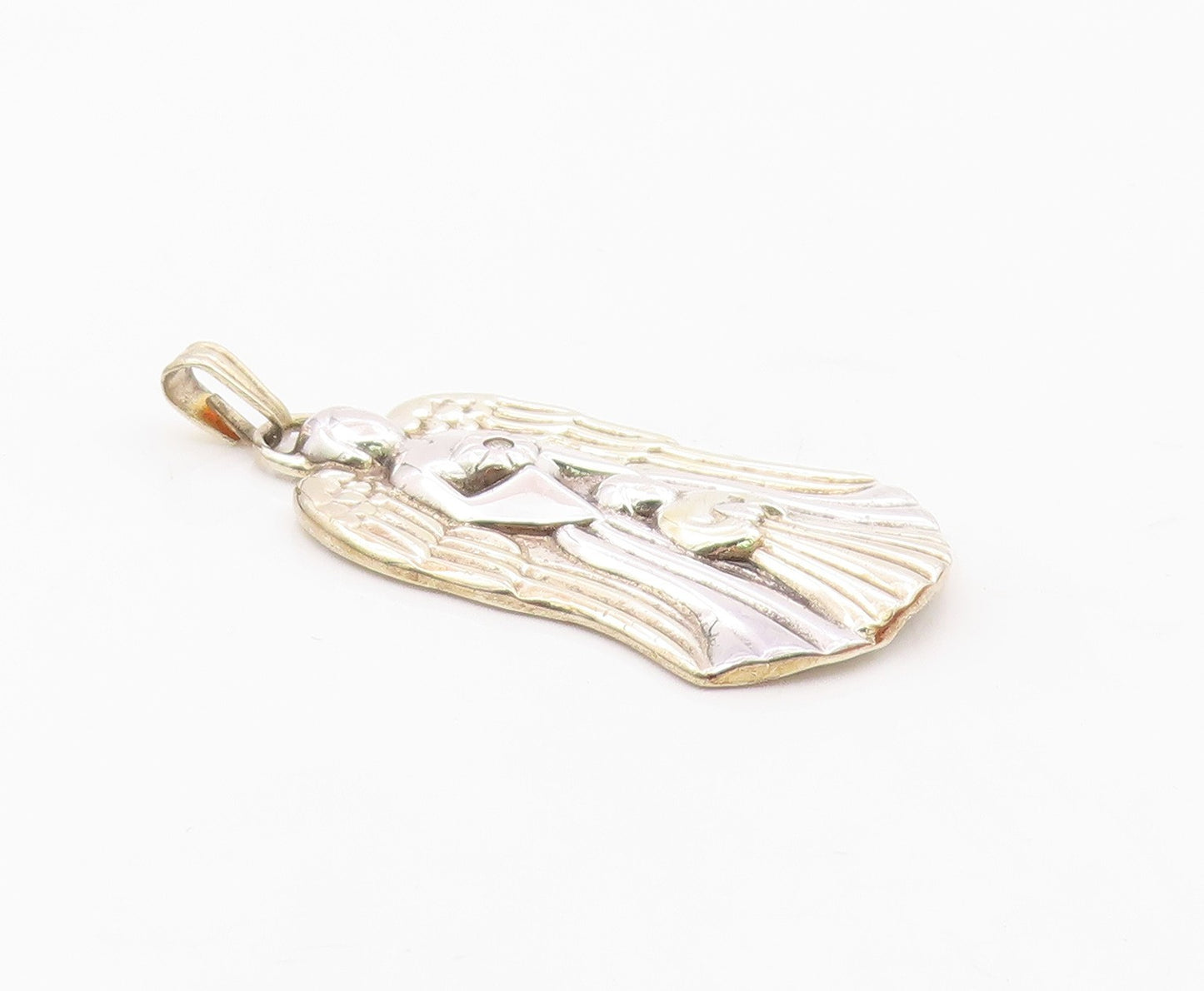 GORHAM 925 Silver  Vintage Genuine Diamond Praying Angels Pendant  PT21871
