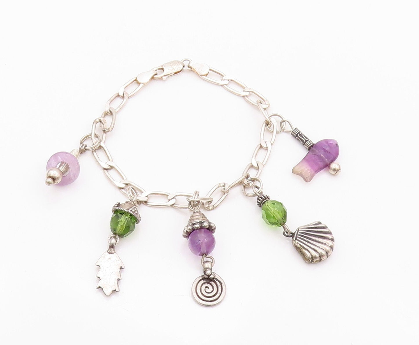 925 Sterling Silver Vintage Bracelet Designer Gemstone Dangling Sea Life BT11160