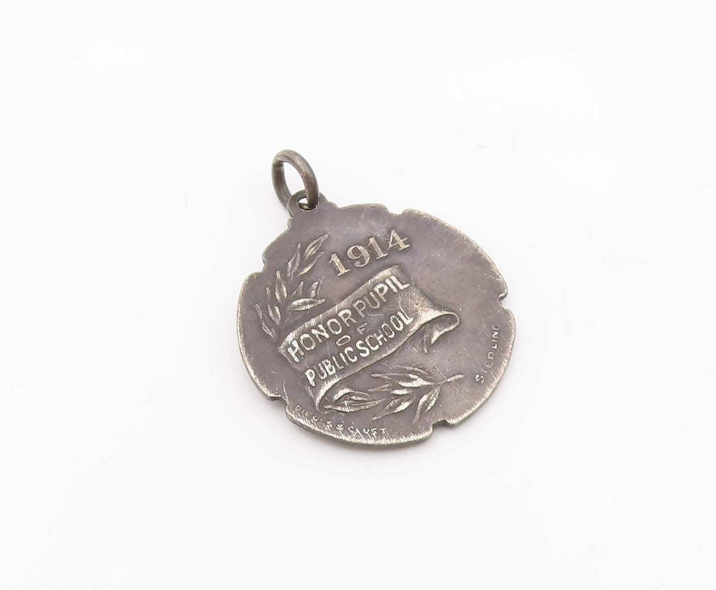 925 Sterling Silver  Vintage Antique Oxidized Honor Student Pendant  PT7573