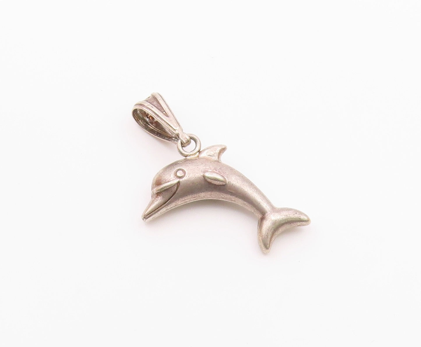 925 Sterling Silver  Vintage Petite Hollow Leaping Dolphin Pendant  PT16316