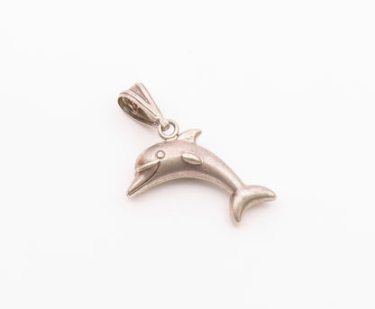 925 Sterling Silver  Vintage Petite Hollow Leaping Dolphin Pendant  PT16316
