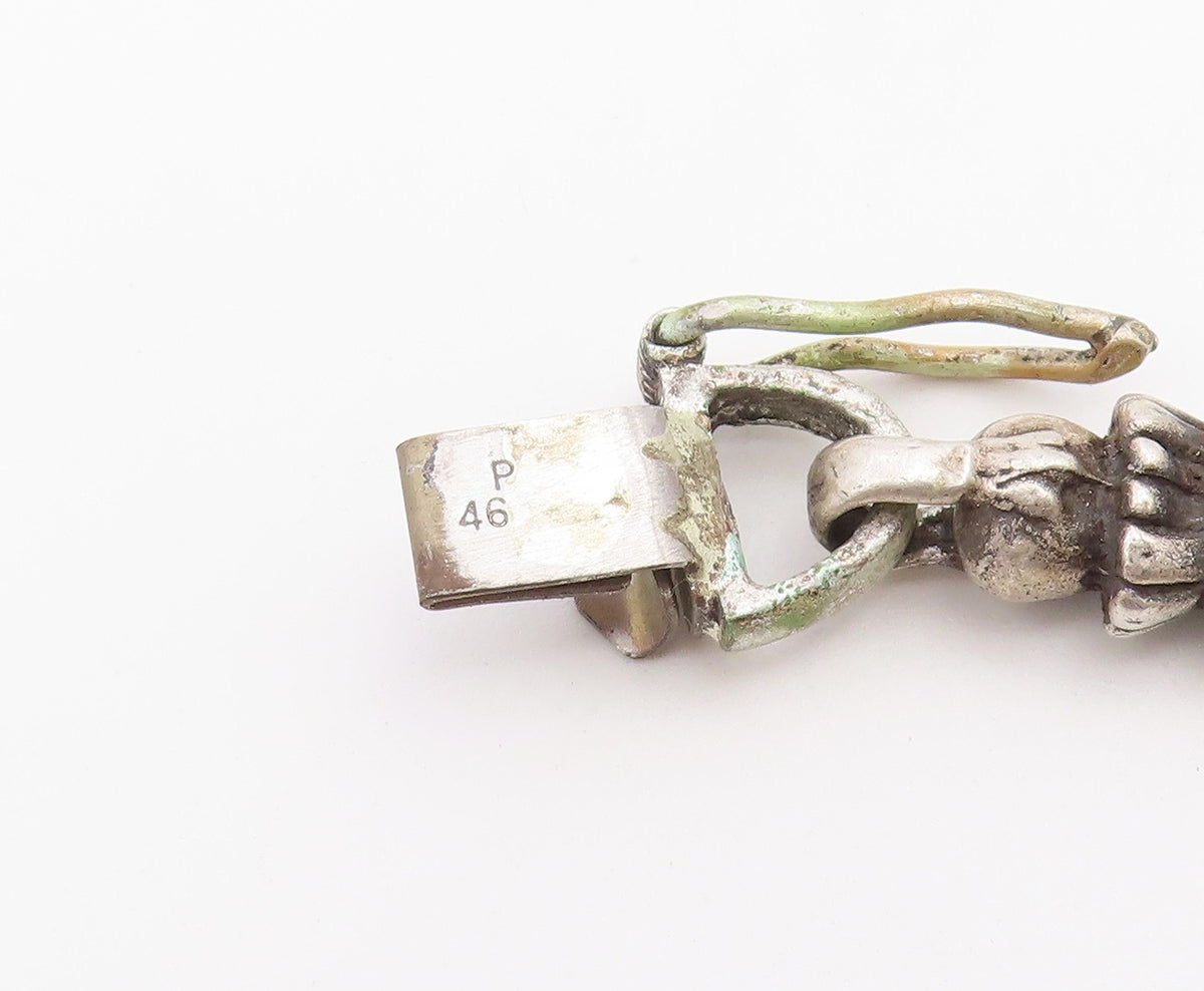 925 Sterling Silver Vintage Necklace MEXICO Barrel Link Long Chain HEAVY  NE4893