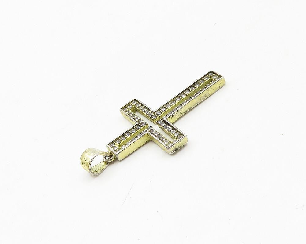 925 Sterling Silver  Vintage Topaz Religious Cross Petite Pendant  PT14889