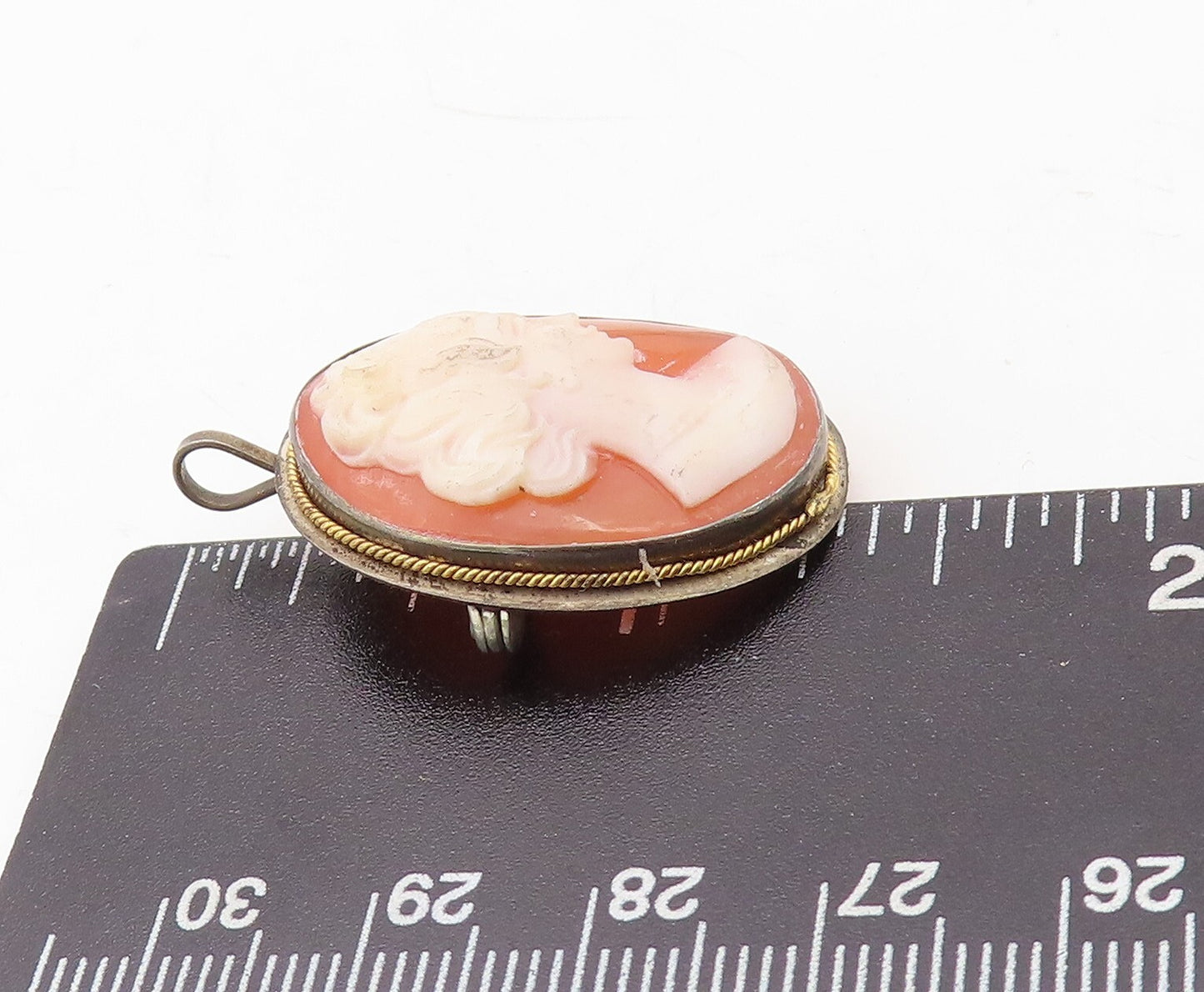 925 Sterling Silver Vintage Brooch Pin Carved Cameo Roped Frame  BP11283