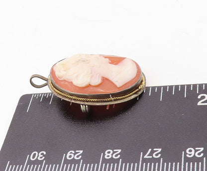 925 Sterling Silver Vintage Brooch Pin Carved Cameo Roped Frame  BP11283