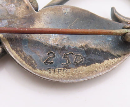 925 Sterling Silver Vintage Brooch Modernist Floral Leaf & Berry Pin  BP12045