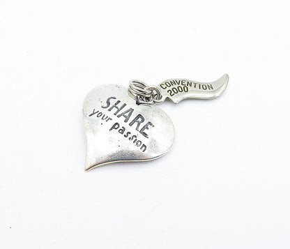 925 Sterling Silver  Vintage Share Your Passion Stamped Heart Pendant  PT4027