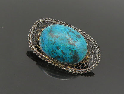 ISRAEL 925 Silver  Vintage Antique Turquoise Wire Web Brooch Pin  BP9523