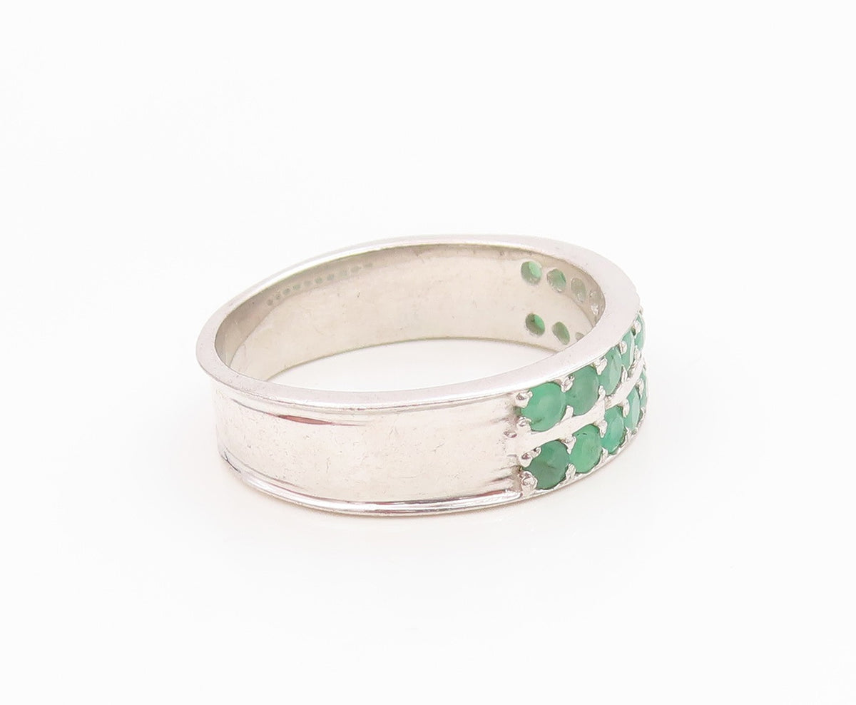 925 Sterling Silver Vintage Ring Elegant Emerald Double Row Band  Sz 10  RG36152