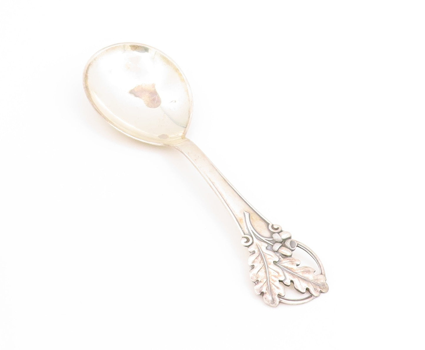 925 Sterling Silver Vintage Tea Caddy COHR DENMARK Leaves Motif Spoon  TR4022