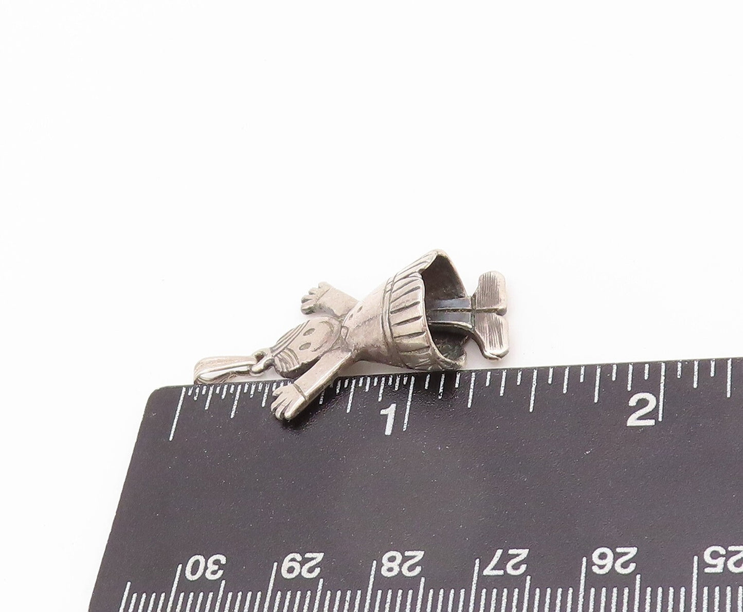 925 Sterling Silver Vintage Pendant Dark Tone Happy Girl Moving Legs  PT23912