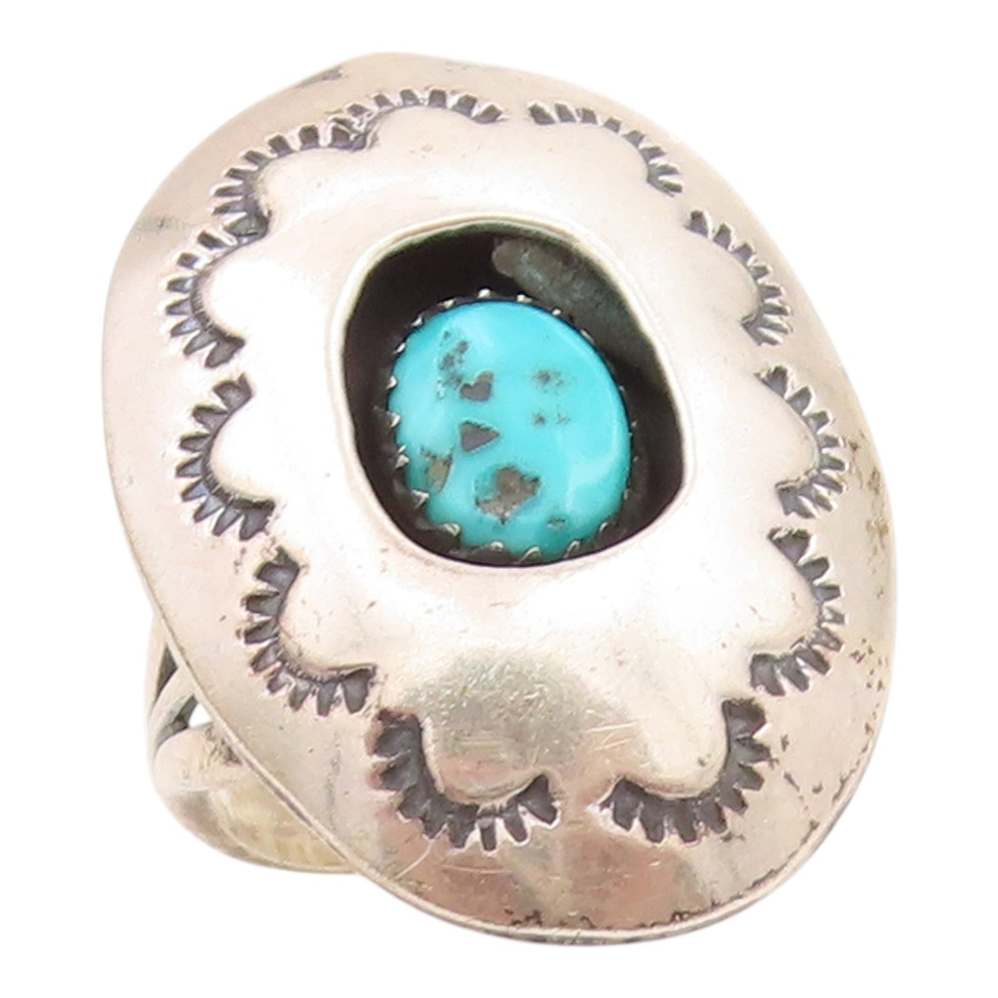 925 Sterling Silver Vintage Ring NAVAJO Turquoise Etched Band  Sz 5.5  RG35306