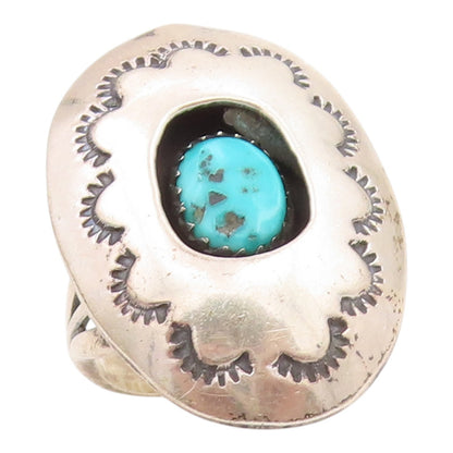 925 Sterling Silver Vintage Ring NAVAJO Turquoise Etched Band  Sz 5.5  RG35306