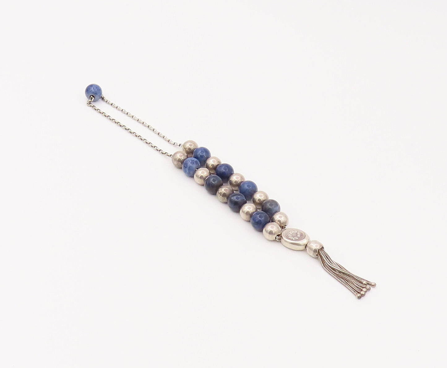 ATHOC 925 Sterling Silver  Vintage Greek Blue Gemstone Beaded Bracelet  TR3505