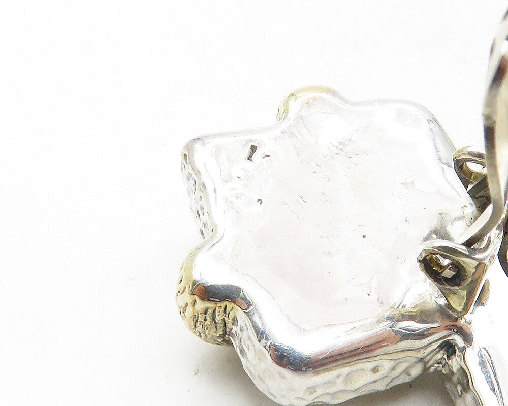 925 Sterling Silver  Vintage Shiny Two Tone Hollow Non Pierce Earrings  EG5292
