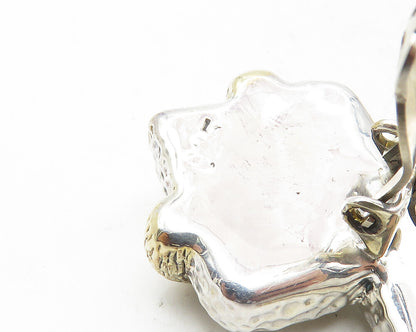 925 Sterling Silver  Vintage Shiny Two Tone Hollow Non Pierce Earrings  EG5292