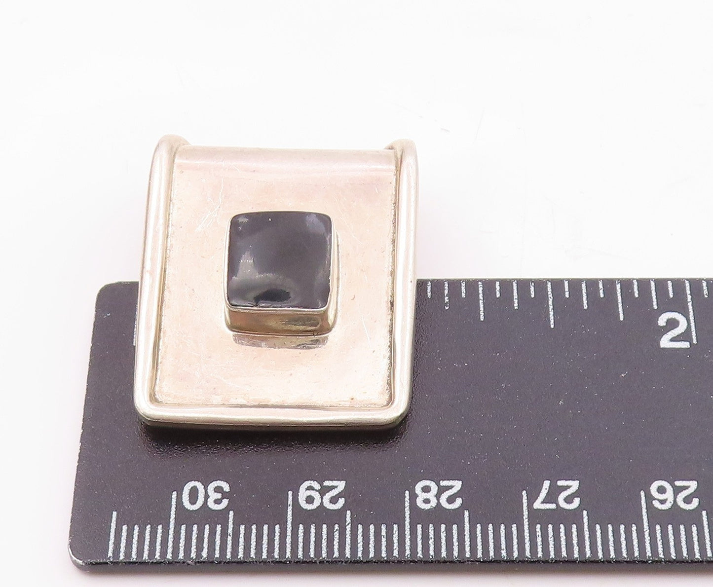 MEXICO 925 Sterling Silver  Vintage Black Onyx Square Slide Pendant  PT10030