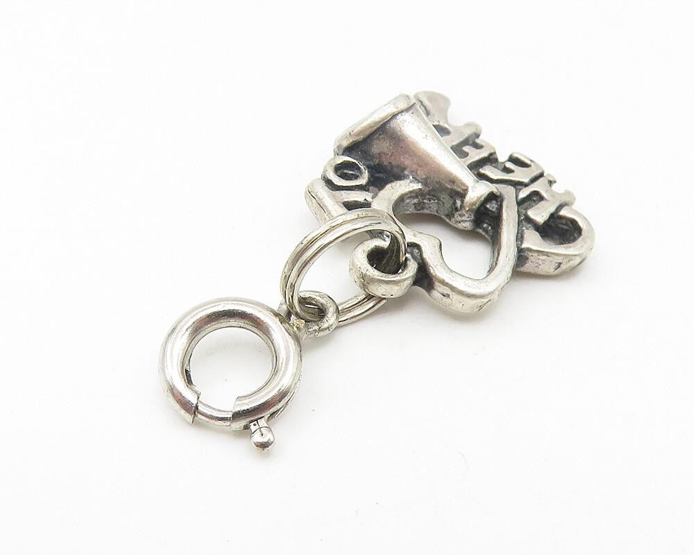 925 Sterling Silver  Vintage I Love To Cheer Megaphone Drop Pendant  PT8930