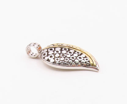 925 Sterling Silver  Shiny Two Tone Swirl Detail Floral Leaf Pendant  PT8502