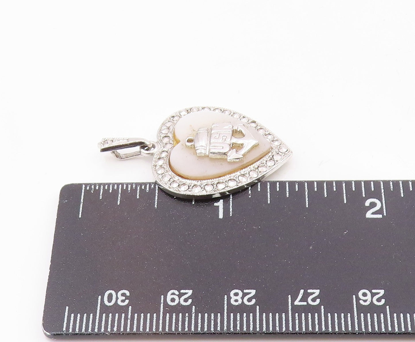 THEDA 925 Sterling Silver  Vintage Mother Of Pearl US Navy Pendant  PT19989